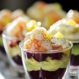 Verrines d'Avocat, Betterave et Crevettes