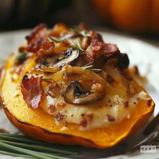 Potimarron Farci aux Champignons, Oignons et Lardons