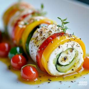 Roulade de Chèvre aux Légumes du Midi, Coulis de Tomates Cerise