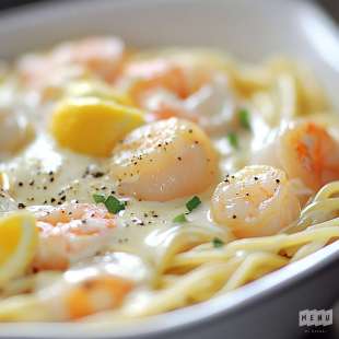Spaghettis Sauce Crevettes, Saint-Jacques et Citron