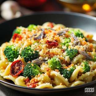 Orecchiette aux Brocolis, Anchois, Mie Croquante et Tomates Séchées