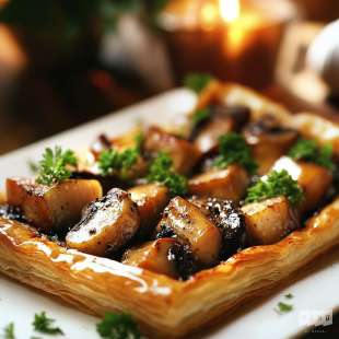 Tarte Fine aux Champignons et Foie Gras Poêlé