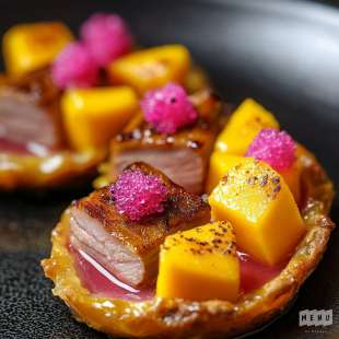 Recette Apéritif : Mini Tatin à la Mangue et Magret de Canard
