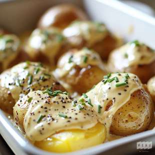 Pommes de Terre au Four, Crème à la Moutarde et à la Ciboulette