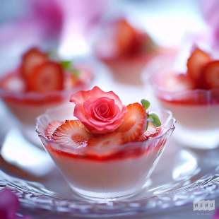Panna Cotta Verveine, Fraises et Roses