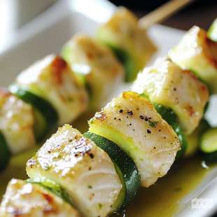 Recette Plat : Brochette de Lotte, Citron Vert et Courgette