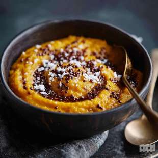 Purée de butternut et lentilles corail au lait de coco