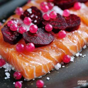 Saumon Gravlax aux Betteraves et Baies Roses (Préparation 1 Kg)