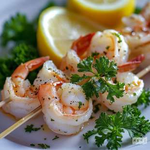Recette Apéritif : Mini Brochette de Crevettes Marinées à l'Ail