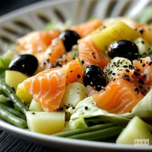 Salade Niçoise Revisité avec Saumon Sauce Fromage Blanc