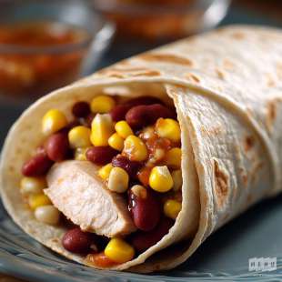 Wrap au Poulet Tex-Mex, Maïs et Haricots Rouges