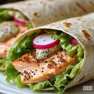 Wrap au Saumon Grillé, Laitue et Radis