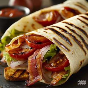 Wrap au Bacon Grillé, Tomates et Oignons