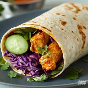 Wrap au Poulet Tandoori, Concombre et Chou Rouge