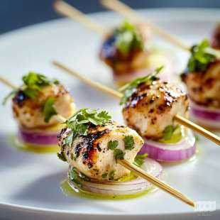 Mini Brochette de Poulet Mariné au Citron et Herbes