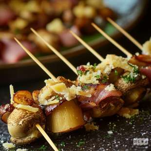 Recette Apéritif : Mini Brochette de Champignons et Lardons