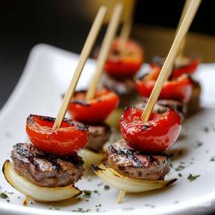 Recette Apéritif : Mini Brochette de Boeuf et Poivron Rouge