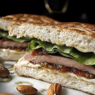 Sandwich Pain Polaire au Magret de Canard et Confiture d'Oignon