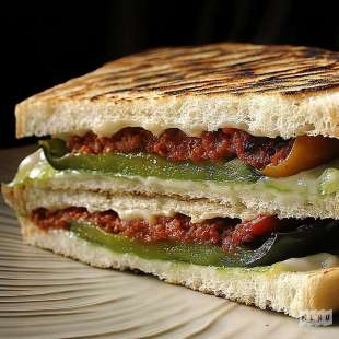 Sandwich Pain Polaire au Chorizo ​​et Poivrons Grillés