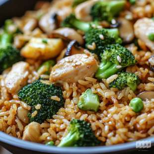 Riz Sauté au Poulet et Brocolis