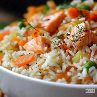 Riz Sauté au Saumon et Légumes de Saison