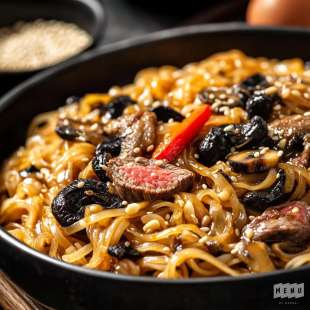 Pad Thaï au Rumsteak et Champignons Noirs