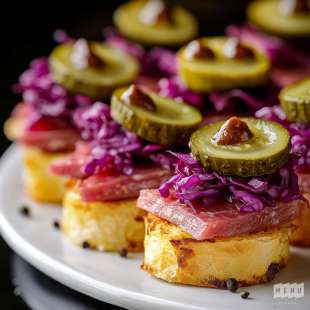 Mini Navette au Pastrami, Chou Rouge et Cornichons