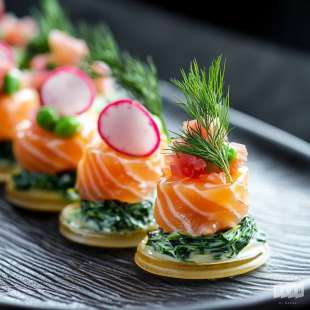 Mini Navette au Saumon et Aneth, Radis et Épinards