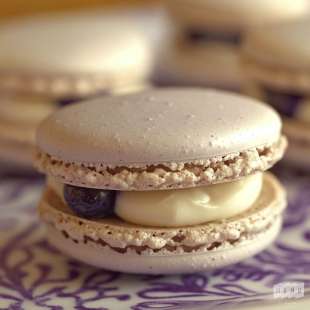 Macaron Coque Myrtille, Ganache Vanille