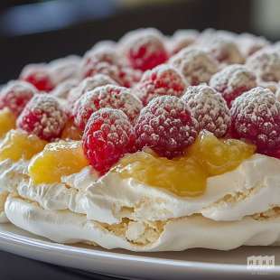 Pavlova aux Litchis et Framboises