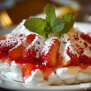 Pavlova à la Fraise et Menthe