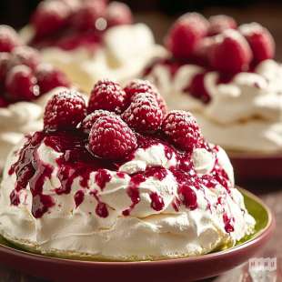 Pavlova au Thé Matcha et Framboise
