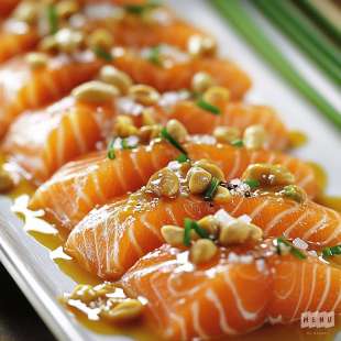 Tataki de Saumon Sauce Hoisin et Arachides