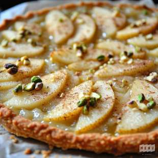 Tarte Fine aux Poires, Pistaches et Crème D’Amandes