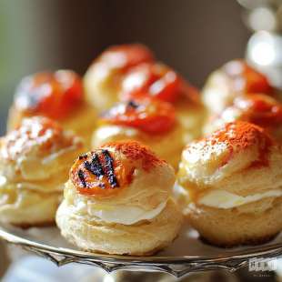 Mini Choux au Cream Cheese et Poivrons Grillés, Glaçage au Paprika
