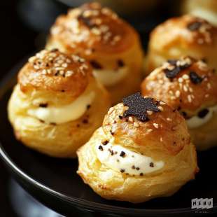 Mini Choux au Cream Cheese et Truffe, Glaçage à l’Huile de Truffe