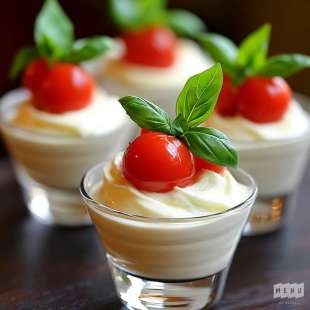 Mini-Cappuccino de Mozzarella au Basilic et Tomate Cerise