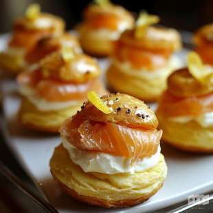 Mini Choux au Cream Cheese et Saumon Fumé, Glaçage au Citron