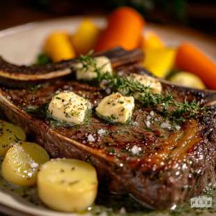 T-Bone Steak Rôti au Beurre d'Herbes  et Légumes Oubliés