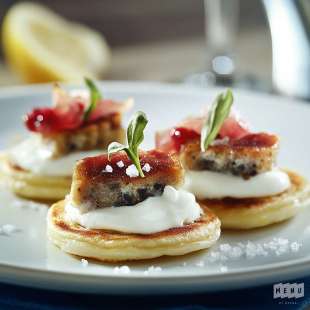 Grison sur Blinis et Crème Acidulée