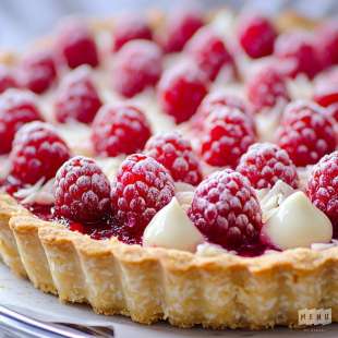 Tarte Framboise Coco et Ganache Montée au Chocolat Blanc