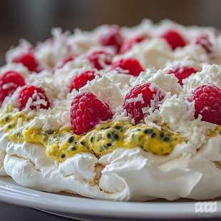 Pavlova Coco-Framboise et Crème Passion