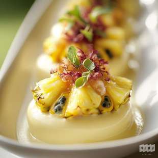 Recette Dessert : Entremets Ananas, Passion et Chocolat Blanc