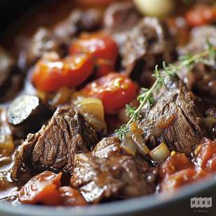 Paleron de Boeuf Braisé à la Tomate et au Vin Rouge