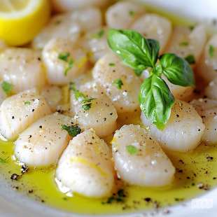 Petoncles en Carpaccio et Huile d'Olive