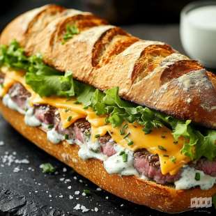 Sandwich au Faux-Filet, Cheddar et Sauce Crème Ciboulette