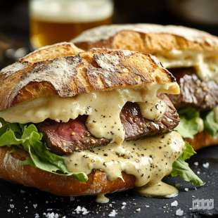 Sandwich au Faux-Filet, Raclette et Sauce Crème Moutarde Miel