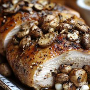 Rôti de Dinde Farci aux Champignons et Ail