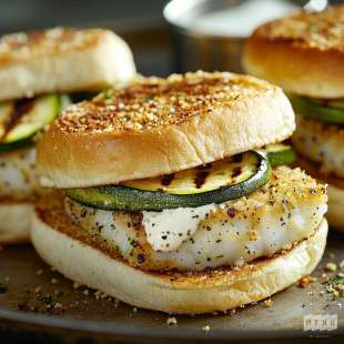 Sandwich Cabillaud Pané, Crème d'Ail et Courgettes Grillées
