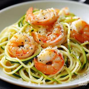 Spaghettis de Courgette, Gambas et Pecorino